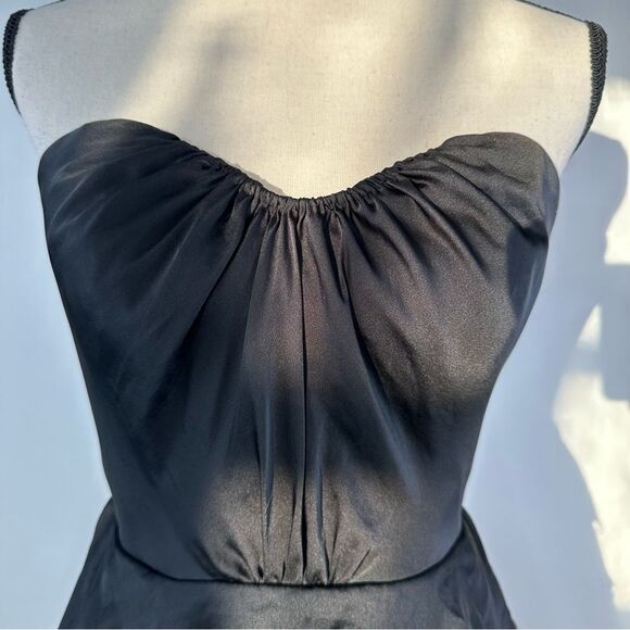 REBECCA TAYLOR Sateen Strapless Eyelash Tier Bustier Cocktail Mini Dress Black 6 - Picture 4 of 15